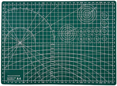 FRKB A4 Size Self Healing 5 Layer Cutting Mat with Marked Pattern and Grid 12x9 inch Rubber Grip Cutting Mat(Set Of 1, Green)