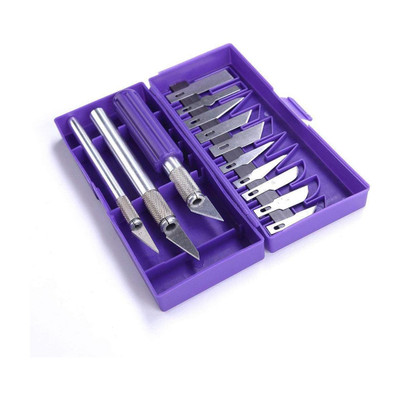 KRYTONE 13 Blades 3 Knife Handles with Box Non-Slip Metal Scalpel Knife Tools Plastic Grip Hand-held Paper Cutter(Set Of 13, Silver)