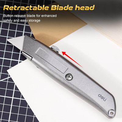 Deli SK2 19x61mm Utility Knife Aluminium Alloy Shell Coated with Durable Steel Metal Grip Hand-held Paper Cutter(Set Of 1, Silver)