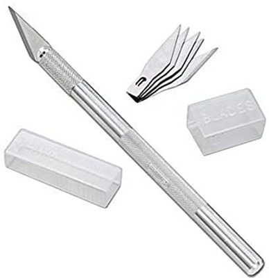 MILLENSIUM Precision 5 Interchangeable Sharp Blades Pen Knife for Carving Mat 5 Blade Metal Grip Hand-held Paper Cutter(Set Of 1, Silver)