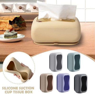 TGGMart 1 Compartments Silicone Silicone Tissue Box with Suction Cup(Multicolor)