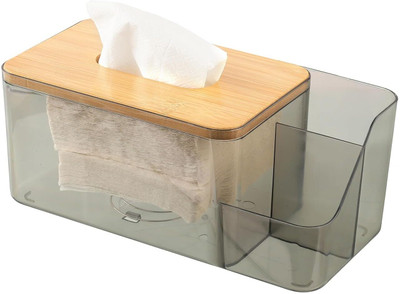 Zibuyu Clear 2 in 1 Desk Tissue Paper Dispenser Box with Wooden Lid and Remote Holder Clear Desk Tissue Paper Dispenser Box with Wooden Lid Holder Paper Dispenser