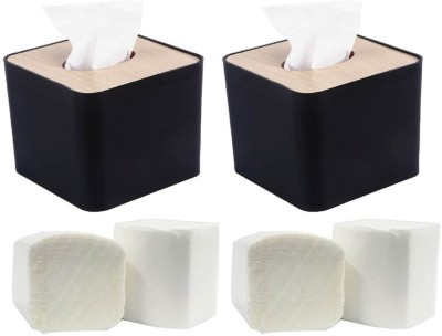 Mist Square Wooden Top Facial Tissue Dispenser and holder - Set of 2 ( Black ) Paper Dispenser
