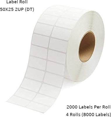 Semana DirectThermal BarcodeLabel 50x25mm(2x1Inch)2UP,2000LabelPerRoll(PackOf 4Rolls) Self Adhesive Paper Label(White)