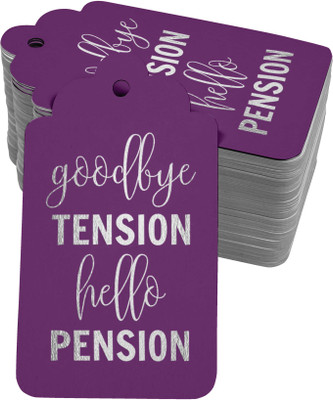 Inkdotpot 100 Pack Good Bye Tension Hello Pension Retirement Favor Craft Silver Foil Tags No Paper Label(Purple)