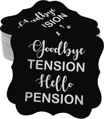 Inkdotpot Good Bye Tension Hello Pension Retirement Bottle Silver Foil Favor Tags Pack 100 No Paper Label(Black)