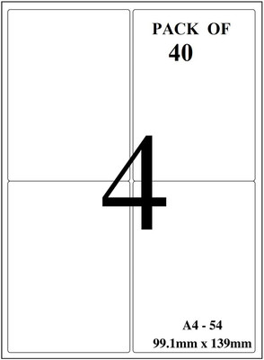 True-Ally Sticky Paper a4 Size Pack of 160 Labels (40 Sheets) Print Order Shipping Address Pre-Cut Labels Invoices Stickers (4 Labels in 1 Sheet)(A4ST4-40 Sheets) Self Paper Label(White)