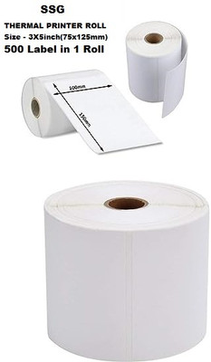 SSG 75x125 Direct Thermal (DT) Barcode Label Sticker - 3 x 5 inch- 500 Labels/Roll SELF ADHESHIV Paper Label(White)