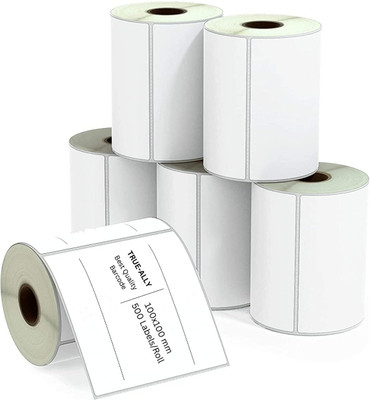 True-Ally 100x100 Thermal Transfer (Chromo) Square Barcode Label Sticker - 4 x 4 inch White Self Adhesive for Printing Barcoding (6 Roll Per Pack of 3000Labels)) Paper Label(White)