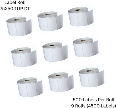 Seeka 75X50mm(3X2 Inch)DirectThermalBarcodeLabel 1UP,500LabelsPerRoll(PackOf9Rolls) Self Adhesive Paper Label(White)
