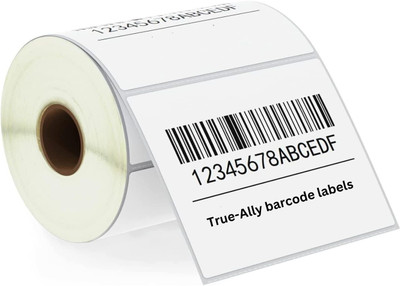 True-Ally 100x75 Direct Thermal (DT) Barcode Label Sticker -4x3 inches-500 Labels Per Roll White Self Adhesive Sticker for Printing Barcoding (1 Roll Per Pack(500Labels)) Paper Label(White)