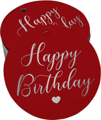 Inkdotpot 100 Pack Silver Foil Paper Tag Happy Birthday Favor Hang Tag No Paper Label(Red)