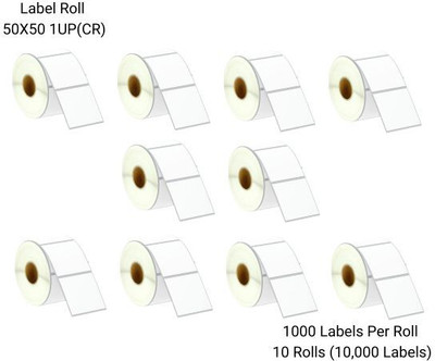 Sunbirds 50X50mm1UP ChromoBarcodeLabel,1000LabelsPerRoll(PackOf10Rolls)RibbonRequired Self Adhesive Paper Label(White)