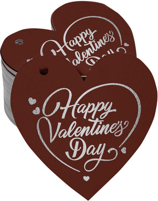 Inkdotpot Silver Foil Happy Valentine's Day Valentine Tags Favor Hang Paper Tags 100 Pcs No Paper Label(Brown)