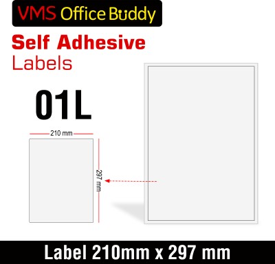 VMS Professional A4 Self Adhesive Paper Labels for Laser, Inkjet Printers - 200 Sheets (1 per Sheet) Self Adhesive Paper Label(White)