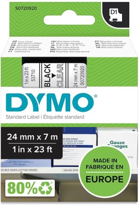 Dymo D1 Labeling Tape 24MMx7M Black Print on Clear Tape Label Cassette Easy Peel Self Adhesive Paper Label(Black Print, Clear Tape)