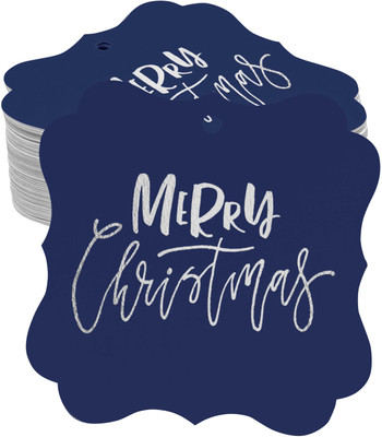 Inkdotpot Merry Christmas Favor Bracket Shape Gift Tags Silver Foil Pack of 100 No Paper Label(Blue)