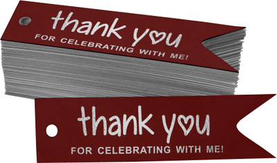 Inkdotpot Silver Foil Paper Thank You for Celebrating with Me Birthday Favor Tags 100 Pcs No Paper Label(Red)