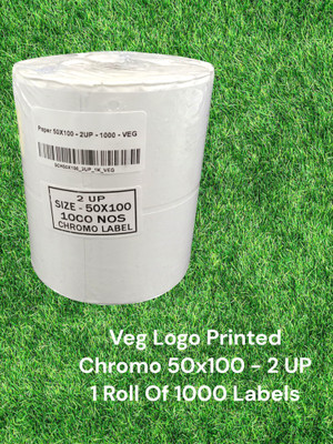 Solitaire 50x100 mm Chromo/Paper Label With VEG Logo Symbol Printed, 1 Roll Of 1000 Labels Full gumming, self adhesive Paper Label(White)