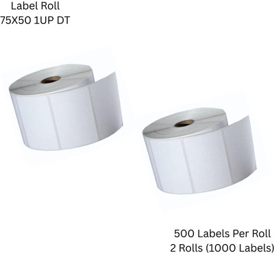Seeka 75X50mm(3X2 Inch)DirectThermalBarcodeLabel 1UP,500LabelsPerRoll(PackOf2Rolls) Self Adhesive Paper Label(White)