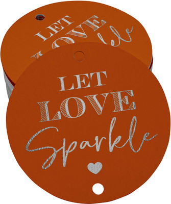 Inkdotpot Silver Foil Paper Hang Tags Let Love Sparkle Wedding Favor Tags 100 Pieces No Paper Label(Orange)