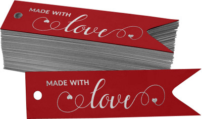 Inkdotpot Silver Foil Paper Hang Tags Made with Love Text Favor Tags 100 Pieces No Paper Label(Red)