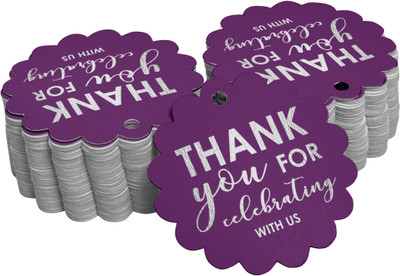 Inkdotpot Thank You for Celebrating with Us Bridal Baby Shower Tags Silver Foil 100 Pcs No Paper Label(Purple)