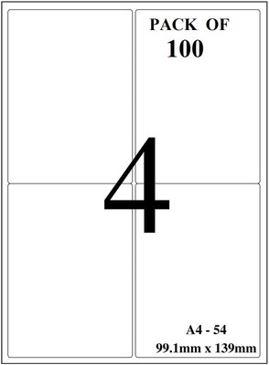 True-Ally Sticky Paper a4 Size Pack of 400 Labels (100 Sheets) Print Order Shipping Address Pre-Cut Labels Invoices Stickers (4 Labels in 1 Sheet) Self Paper Label(White)