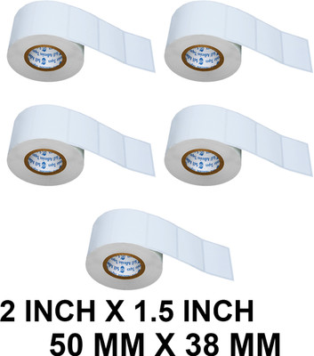 VCR 1000 Labels Per Roll - Pack of 5 Rolls for Printing Barcoding Self-adhesive Direct Thermal Barcode Label Sticker - 2 x 1.5 inch - 50mm x 38mm Paper Label(White)