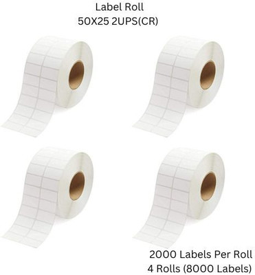 Semana 50x25mm(Chromo)BarcodeLabel 2UP,2000LabelsPerRoll(PackOf4Rolls)RibbonRequired Self Adhesive Paper Label(White)