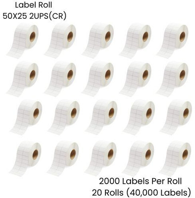 Seeka 50x25mm ChromoBarcodeLabel 2UP,2000LabelsPerRoll RibbonRequired(PackOf20Rolls) Self_Adhesive Paper Label(White)