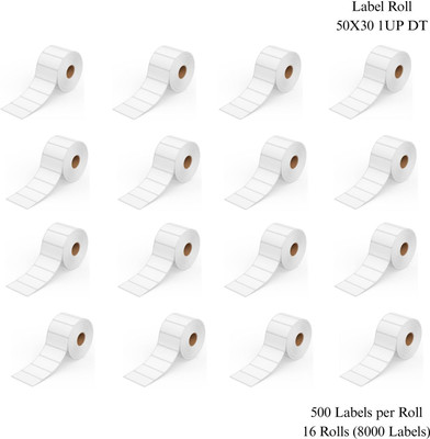 Sunbirds 50X30mmDirectThermalBarcodeLabel1UP,500LabelPerRoll(PackOf16Rolls-8000Labels) Self Adhesive Paper Label(White)