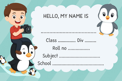 SMEEPS Boy with Penguin School Label Sticker Paper Label(Multicolor)