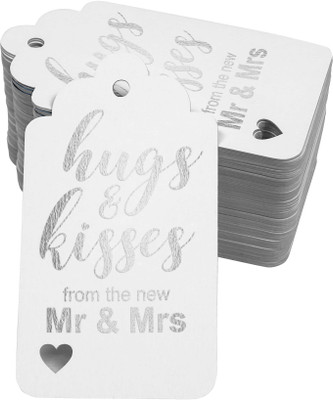 Inkdotpot Silver Foil Paper Hugs and Kisses from The New Wedding Favor Tags 100 Pcs No Paper Label(White)