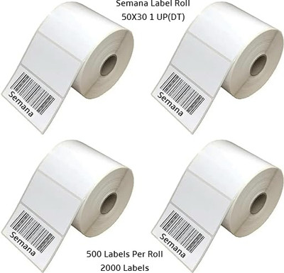 Semana Direct Thermal BarcodeLabel 50x30mm,1Up,500Label per Roll(Pack Of 4Rolls) Self Adhesive Paper Label(White)