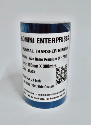Nomini Enterprises 105mmX300mtrs Thermal Transfer Wax-Resin Ribbon | Premium | K - 2001 | Premium Wax Resin Ribbon coated ink-outside for prints Paper Label(Black)