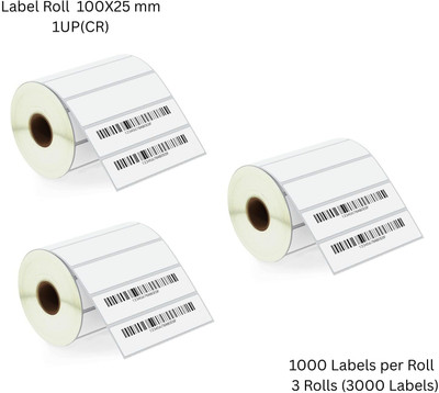 Semana ChromoBarcodeLabel 100x25mm(4x1Inch)1UP,1000LabelPerRoll(PackOf3Rolls) Self Adhesive Paper Label((Ribbon Required) White)