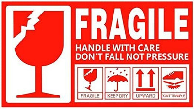 RAIMO Fragile Handle with Care Size: 12 X 8 Cms Self Adhesive Packing Sticker (200) Office Paper Label(Red)