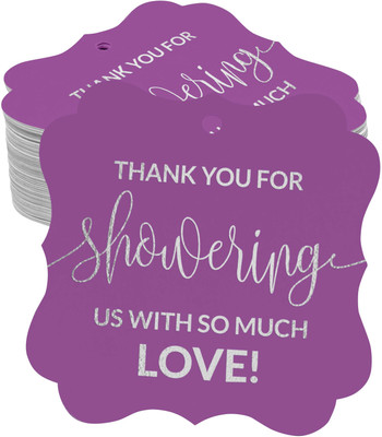 Inkdotpot Thank You Baby/Bridal Shower Paper Tags DIY Craft Silver Foil Tags Pack of 100 No Paper Label(Purple)