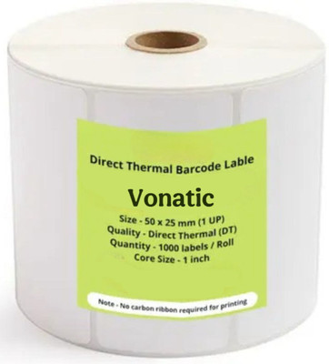 vonatic 50x25MM Direct Thermal Barcode Label Sticker 2x1 inches 1000 Labels Per Roll - White Self Adhesive Sticker for Printing Barcoding Paper Label(White)