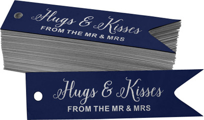 Inkdotpot Hugs & Kisses from The Wedding Bottle Tag Silver Foil Favor Pack of 100 No Paper Label(Blue)