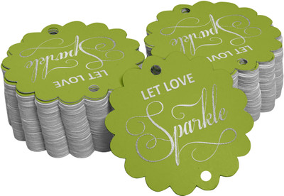 Inkdotpot Pack of 100 Silver Foil Paper Tags Let Love Sparkle Wedding Favor Hang Tags No Paper Label(Green)