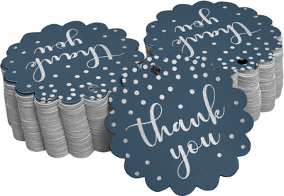 Inkdotpot Silver Foil Paper Hang Tags Thank You Bridal Shower Favor Tags 100 Pieces No Paper Label(Blue)
