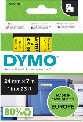 Dymo D1 Labeling Tape 24 MMx7M Black Print on Yellow Tape Label Cassette Easy Peel Self Adhesive Paper Label(Black Print, Yellow Tape)