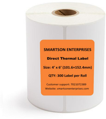 SMARTSON Thermal Barcode Labels, 4'x6' (DT) 300 Labels In Roll, Print without Ink Ribbon Self-Adhesive Paper Label(White)