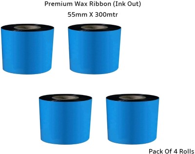 Semana 55mmX300mtr Thermal Transfer Barcode Premium Wax Ribbon (Ink Out)Pack Of 4Rolls Premium Wax Ribbon coated outside Paper Label(Black)