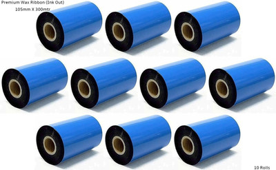 Semana 105mmX300mtr Thermal Transfer Barcode Premium Wax Ribbon(Ink Out)Pack Of 10Rolls Premium Wax Ribbon coated outside Paper Label(Black)