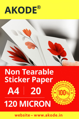 Akode Premium A4 Non Tearable Sticker Paper - 120 Mic (Pearl White) - 20 Sheets Self Adhesive Paper Label(White)