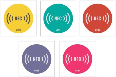 linqs NTAG213 Rewritable NFC Tag Sticker | Waterproof | 144 Bytes Memory (Set of 5 ) NFC Paper Label(Multicolor)