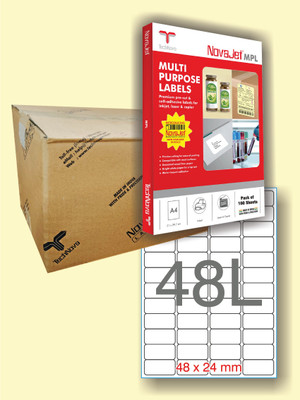 Novajet Multipurpose Labels 48L | 48 x 24 mm | 48 Stickers per A4 Sheet | 1000 Sheets Self-Adhesive Paper Label(White)
